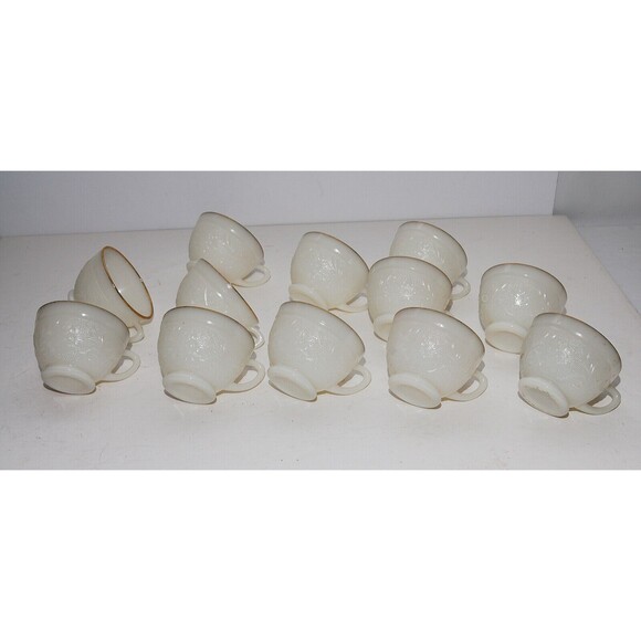Anchor Hocking Sandwich Ivory Punch  Cups Gold Trim Qty: (12) - Picture 1 of 5